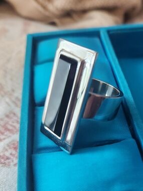 Tocara Modern Rectangular Black Stone Silver Ring